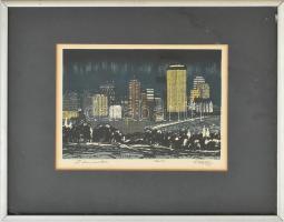 Geroge Weber (1907-2002): Edmonton. Linó, papír, jelzett,s ortzsánozott, üvegezett keretben. 12x16 cm