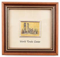 New York: World Trade Center aranyozott emlékkép kis keretben 11x10 cm