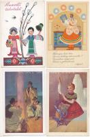 9 db főleg MODERN magyar népviseletes képeslap / 9 mostly modern Hungarian folklore postcards