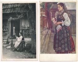 2 db RÉGI erdélyi népviseletes képeslap: székely leányok / 2 pre-1945 Transylvanian folklore motive postcards