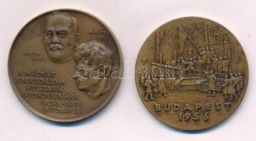 1966. "Hazádnak rendületlenül légy híve ó magyar - Numismatica Hungarica / Budapest 1956" kétoldalas bronz emlékérem (38,5mm) + 1976. "A Magyar Forradalom huszadik évfordulójára - Nagy Imre, Maléter Pál / In honour to the Hungarian Revolution Oktober 23. 1956" kétoldalas bronz emlékérem (38,5mm) T:1,1- patina