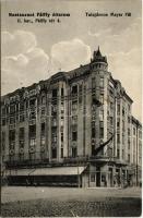 1927 Budapest II. Pálffy étterem és sörcsarnok, Mayer Pál tulajdonos, Budai Katolikus Kör. Pálffy tér 4. (ma Bem József tér)