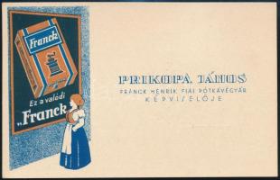 1930 Dekoratív Franck kávépótló reklám utazóügynök számára nyomtatva, szép állapotban