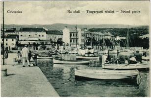 Crikvenica, Cirkvenica; Na obali / tengerparti részlet csónakokkal / Strand partie / port, boats