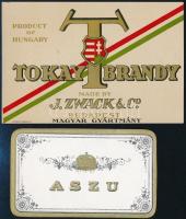 1920-1947 2 db Tokaji bor és brandy italos címke, szép állapotban
