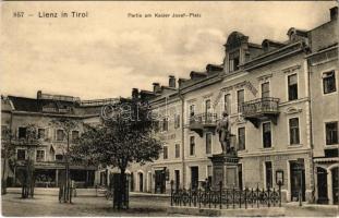 1918 Lienz (Tirol), Partie am Kaiser Josef Platz, Gasthof Traube, Huben W. Matrei, A. Verseiner, Josef Huber, Hotel Post / square, shops, hotels