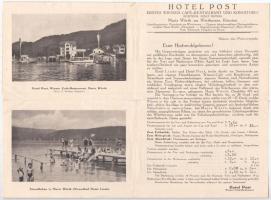 1928 Maria Wörth am Wörthersee, Hotel Post I. Wiener Café-Restaurant und Konditorei / folding advert...