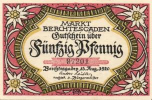 Német Birodalom/Weimari Köztársaság/Berchtesgaden 1920. 10Pf + 20Pf (2x) + 50Pf + 1M összesen 5klf d...
