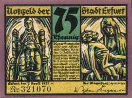 Német Birodalom/Weimari Köztársaság/Erfurt 1921. 10Pf + 20Pf + 25Pf + 50Pf + 75Pf összesen 5klf dara...