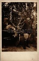 Vadász az elejtett szarvassal / Hunter with a dead stag. photo