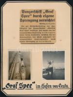 1939 Admiral Graf Spee, a Krigsmarine Deutschland-osztályú hadihajója, 2 db fotó és egy újságkivágás kartonra ragasztva, fotóméret: 6×4 cm