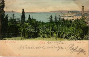 1901 Pola, Pula; Park und Hafen / Parco e Porto / Austro-Hungarian Navy, K.u.K. Kriegsmarine, port and shipyard (Rb)