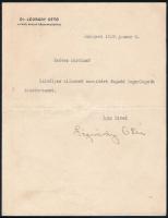 1929 Dr. Légrády Ottó (1878-1948) újságíró és kiadó, a Pesti Hírlap főszerkesztőjének autográf aláírása fejléces köszönő levelén