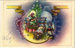 Boldog Ünnepeket! / Hungarian irredenta Christmas greeting art postcard s: Bozó (EK)