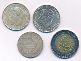 4db vegyes külföldi, nagyrészt ezüst érmetétel, közte Svédország 1963. 1Kr Ag VI. Gusztáv Adolf T:2,2- patina 4pcs of mixed foreign, mostly silver coin lot, in it Sweden 1963. 1 Krona Ag Gustav Adolf VI C:XF,VF patina