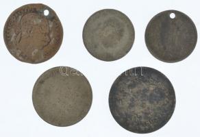 5db vegyes, Ferenc Józsefet ábrázoló magyar és osztrák érmetétel, közte több ezüst érme T:3,3- lyuk,...