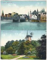 1914 Bremen, Weserbrücke, Blumenschule / bridge, flower school, windmill. 2-tiled folding card (b)