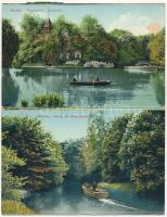 1914 Bremen, Bürgerpark, Emmasee / park, lake, rowing boat, motorboat. 2-tiled folding card (b)