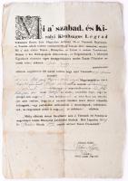 1849 Légrád városi kapitány rendelete Veber Alajos városi jegyző aláírásával
