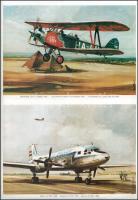 cca 1980 9 db repülőgépeket (köztük MALÉV gépeket) ábrázoló színes nyomat, az eredeti festmények Bán...
