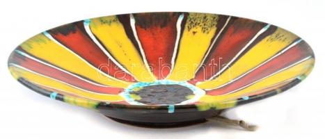 Mázas kerámia fali tál, jelzett, kis kopásnyomokkal, d: 28 cm