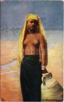 An Egyptian Beauty / half-naked Egyptian woman. Raphael Tuck & Sons Oilette Postcard 7200. Egypt - The Sphinx (fa)