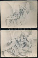 cca 1920-1940 Pornográf illusztrációk, rajzokról készült nyomatok, azonosítatlan jelzésekkel a nyomatokon, 14 t., a széleken kis kopásnyomokkal, 1 sérült, 11x16 cm és 18x12 cm közötti méretben