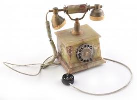 Kalcedonit kő borítású régi telefon készülék. Nagy méretű 30 cm