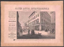 1859 Alter Antal divatcsarnoka pesten reklám nyomtatvány felragasztva 18x26 cm