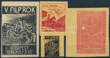 1935 V. Filprok Bélyegkiállítás 4 klf levélzáró
