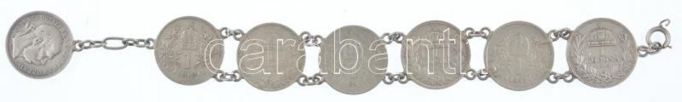 1895-1915. 1k Ag (4x) + Ausztria 1893-1912. 1k Ag (3x) fülekkel karkötővé alakítva T:2,2-
Hungary 1...