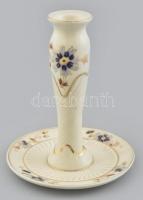 Zsolnay búzavirág mintás porcelán gyertyatartó. Kézzel festett, jelzett, kopással 14 cm