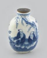 Kínai porcelán tubákos szelence, nyeles réz kupakkal, jelzett (Csien-lung, 1735-1796), m: 6,5 cm