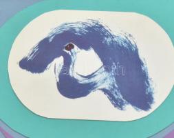 ASK jelzéssel: Absztrakt kompozíció. Ofszet, kollázs. Üvegezett fa keretben, hátoldalán ajánlással, ...