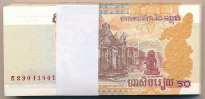 Kambodzsa 2002. 50R (100x) kötegelővel, sorszámkövetők T:I-II Cambodia 2002. 50 Riels (100x) with wr...