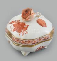 Herendi rózsaszín Apponyi mintás porcelán ékszeres dobozka. Kézzel festett, jelzett, hibátlan. 7x7 cm