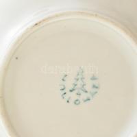 Hollóházi porcelán kiöntő, cukortartó, 2 db csésze aljjal, jelzett, matricás, kopásnyomokkal