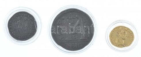 3db-os római és bizánci érme replika tétel, mindhárom "COPY" jelzéssel, kapszulában, közös...