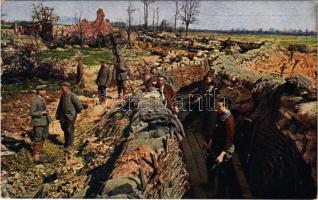 1915 Schützengraben: Sandsackstellung. Wirklichkeitsbilder vom Weltkrieg / WWI German military, trenches with sandbags