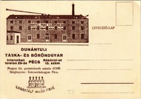 1932 Dunántúli Táska- és Bőröndgyár. Pécs, Rákóczi út 13. Garantált valódi fibré / Hungarian bag and suitcase factory advertisement card (EK)