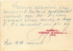 1932 Dunántúli Táska- és Bőröndgyár. Pécs, Rákóczi út 13. "Garantált valódi fibré" / Hunga...