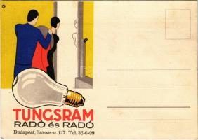 1935 Tungsram villanykörte reklám képeslap. Radó és Radó, Budapest VIII. Baross utca 127. / light bulb advertisment postcard s: Csemiczky Tihamér (fa)