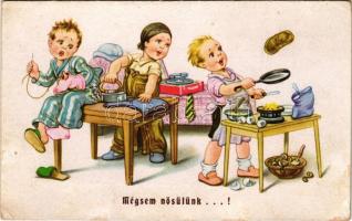Mégsem nősülünk...! / Children art postcard, humour. Amag 0449. (EK)