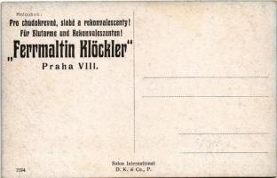 Still life art postcard with potatoes. "Ferrmaltin Klöckler" Czech advertisement on the ba...