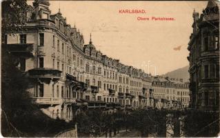 1912 Karlovy Vary, Karlsbad; Obere Parkstrasse / street view, hotel (EB)