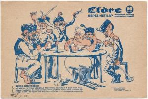 Szerb haditanács. "Előre" képes hetilap humoros karikatúrája, szerbellenes propaganda / WWI Anti-Serbian mocking propaganda, military caricature (EK)