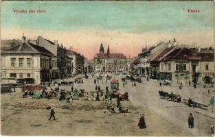 Kassa, Kosice; Fő utca alsó része, piac, Adriányi és Marko üzlete / main street, market, shops (Rb)