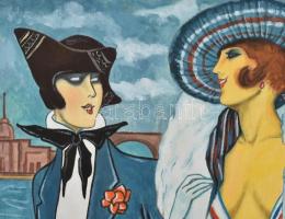 Szendrei József (1989-): Lányok. Olaj, vászon. Hátoldalon jelzett. Keretben. 80x60cm