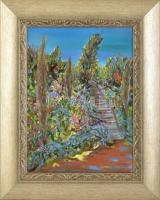 Dekon Dilavé bolgár festő: Színes kert. Olaj, vászon, jelzett, ajándékozási plakettel. 40x30 cm