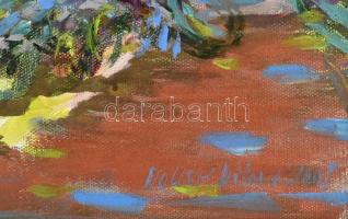 Dekon Dilavé bolgár festő: Színes kert. Olaj, vászon, jelzett, ajándékozási plakettel. 40x30 cm